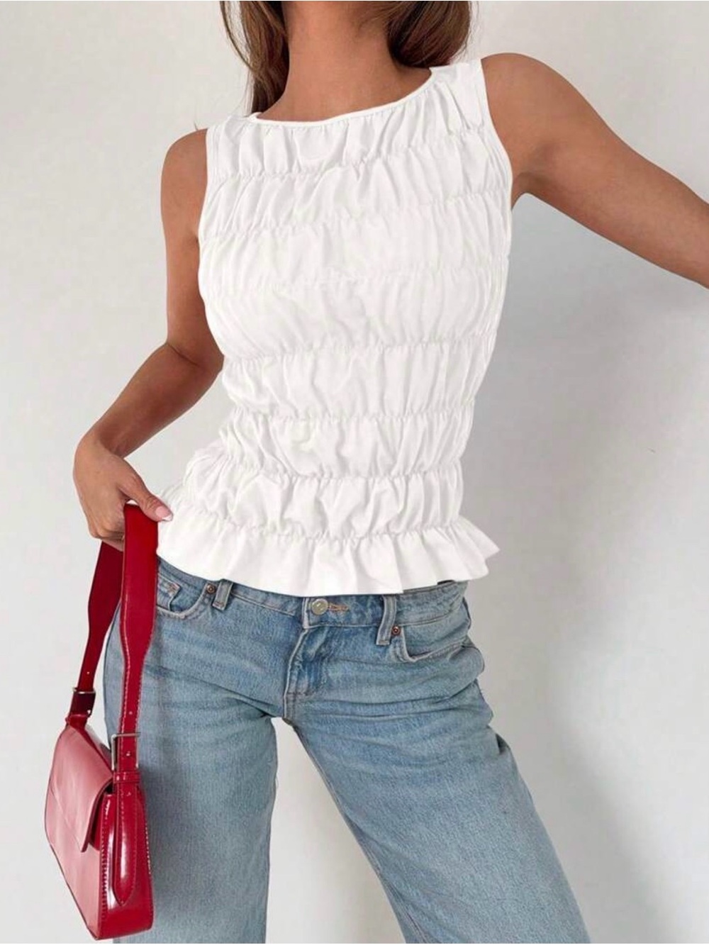 White Ruched Sleeveless Women’s Top